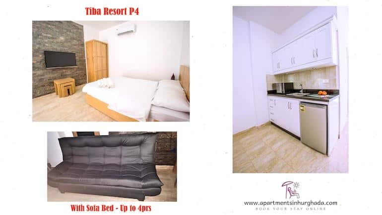 Award-Winning Holiday Rental Tiba Resort P4 in Hurghada With Washing Machine - Kitchenette - Sofa Bed - Family Studio - Book on www.apartmentsinhurghada.com -