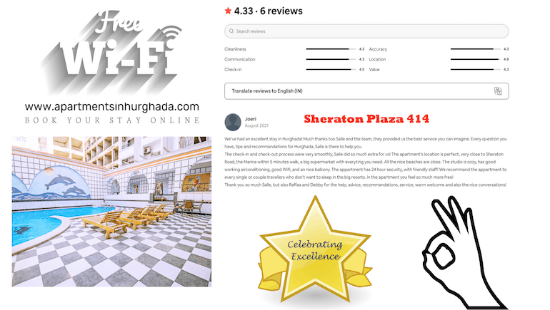 An Excellent Stay on Sheraton Road by The New Marina - Sheraton Plaza 414 - Book This Vacation Rental Online - www.apartmentsinhurghada.com -