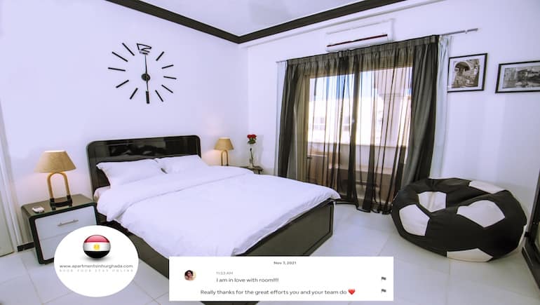 A Guest Who Was Super Happy With Everything - Sheraton Plaza 414 - Book Online - www.apartmentsinhurghada.com - 