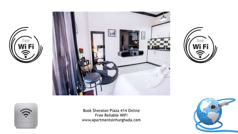 Fast Reliable WIFI @ Sheraton Plaza 414 in Central Hurghada by The New Marina on Sheraton Road in Hurghada - Book Online - www.apartmentsinhurghada.com -