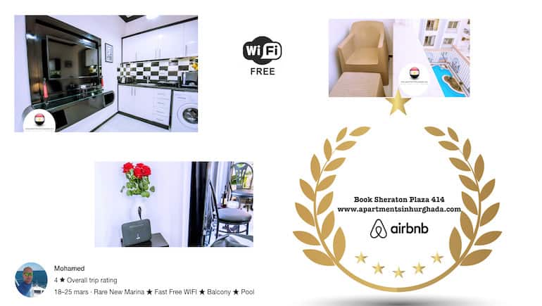 An Excellent Stay For Two By The New Marina In Central Hurghada - Sheraton Road - Free Fast WIFI - Sheraton Plaza 414 - Book Online - www.apartmentsinhurghada.com -
