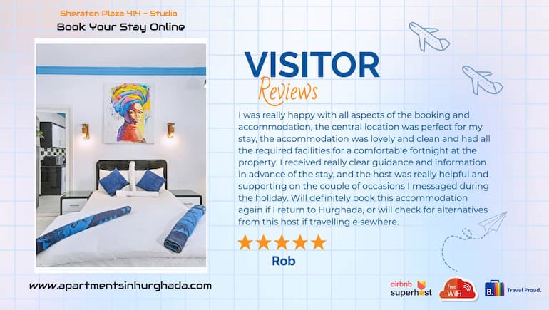 Short-Term Apartment Rentals - Breathtaking Reviews Kicking Off 2025 - Award-Winning - Free Fast WIFI - Sheraton Plaza by The New Marina in Central Hurghada - Book on www.apartmentsinhurghada.com -